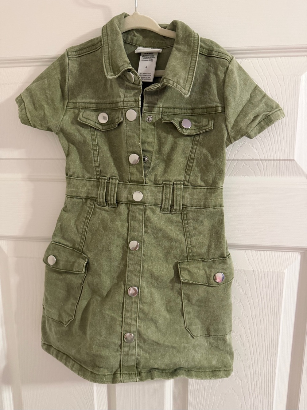 Rachel Zoe Girls Green Utility Dress with Snap Buttons